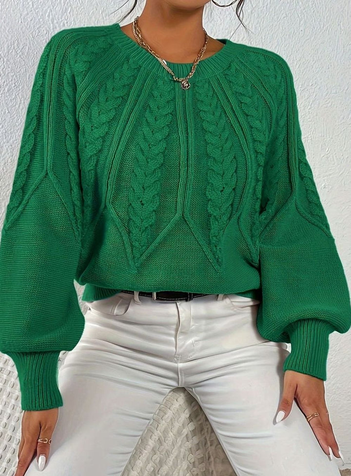 Women's Relaxed Cable-Knit Lantern Sleeve Sweater