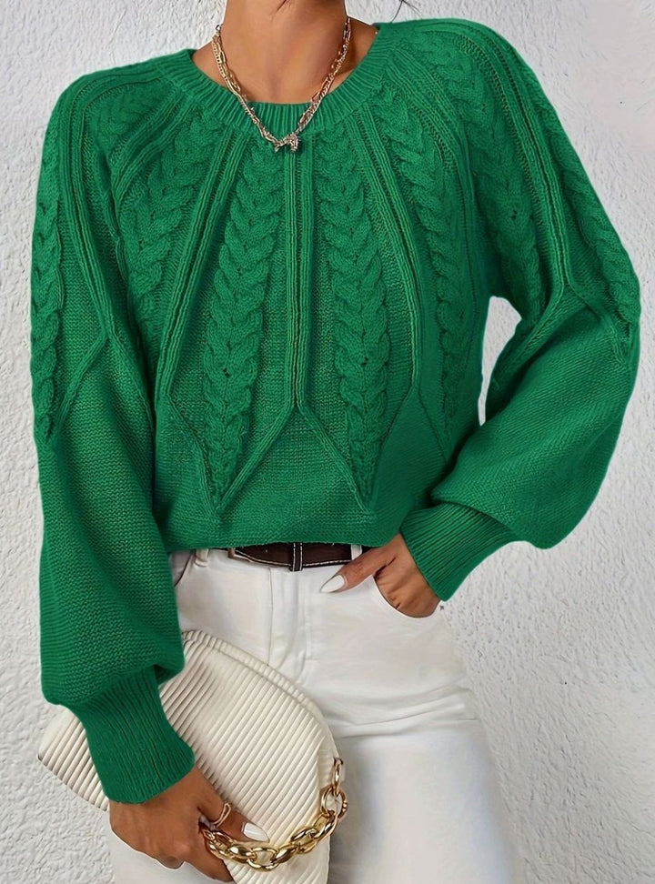 Women's Relaxed Cable-Knit Lantern Sleeve Sweater