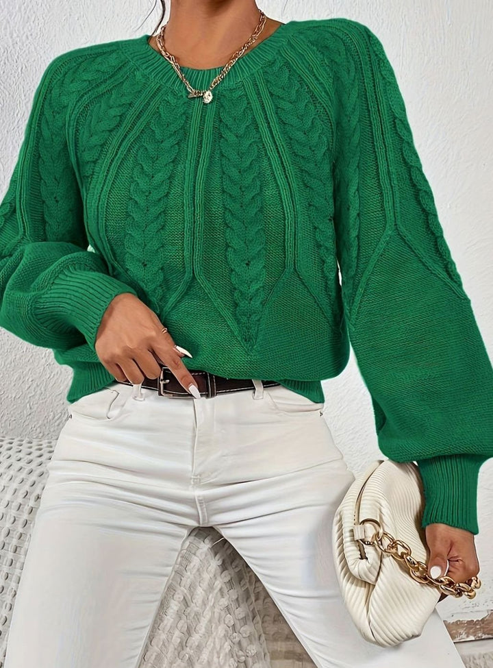 Women's Relaxed Cable-Knit Lantern Sleeve Sweater