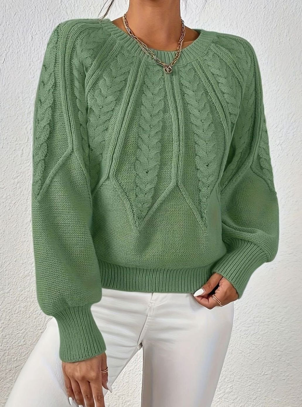 Women's Relaxed Cable-Knit Lantern Sleeve Sweater