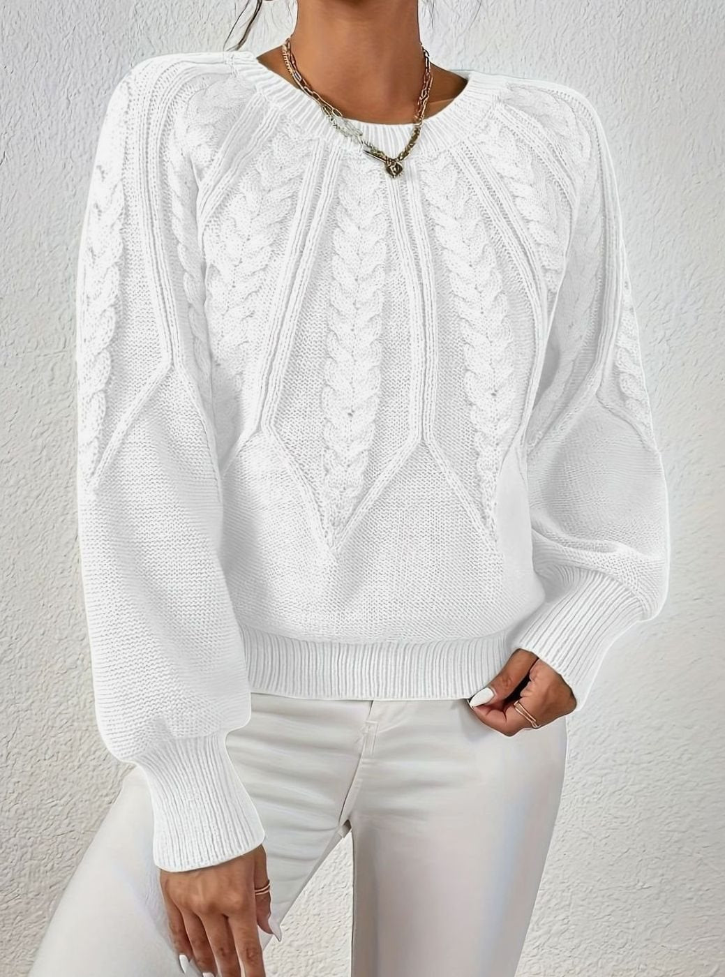 Women's Relaxed Cable-Knit Lantern Sleeve Sweater
