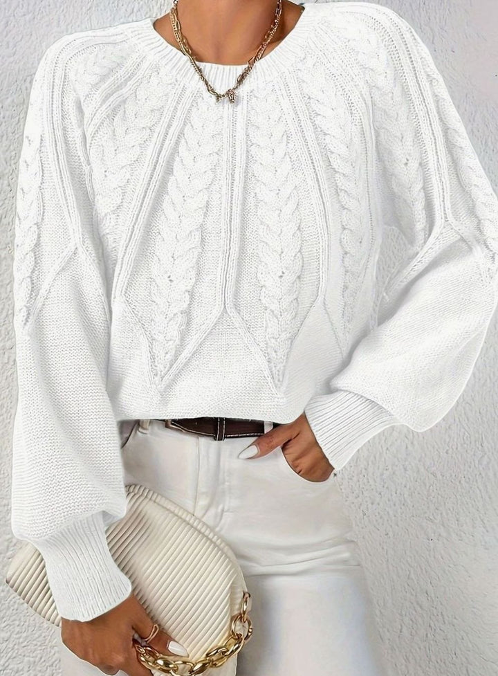 Women's Relaxed Cable-Knit Lantern Sleeve Sweater