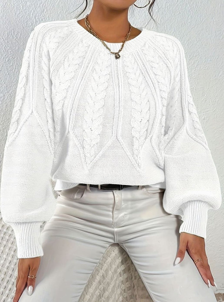 Women's Relaxed Cable-Knit Lantern Sleeve Sweater