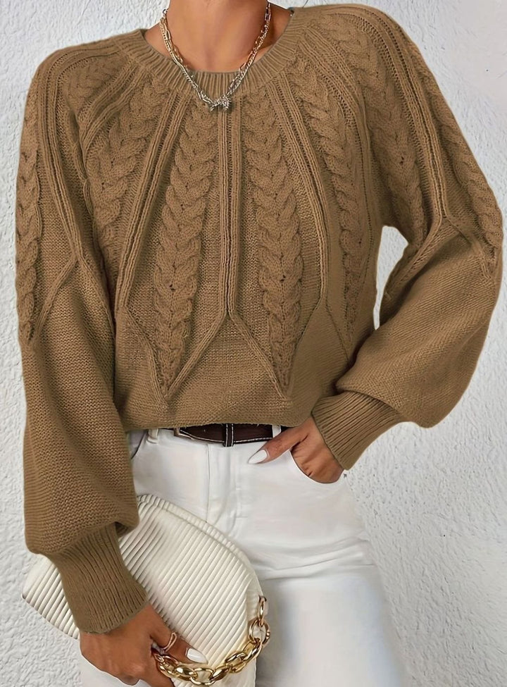 Women's Relaxed Cable-Knit Lantern Sleeve Sweater