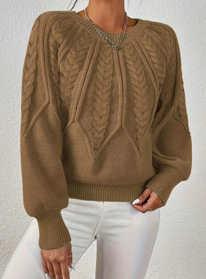 Women's Relaxed Cable-Knit Lantern Sleeve Sweater