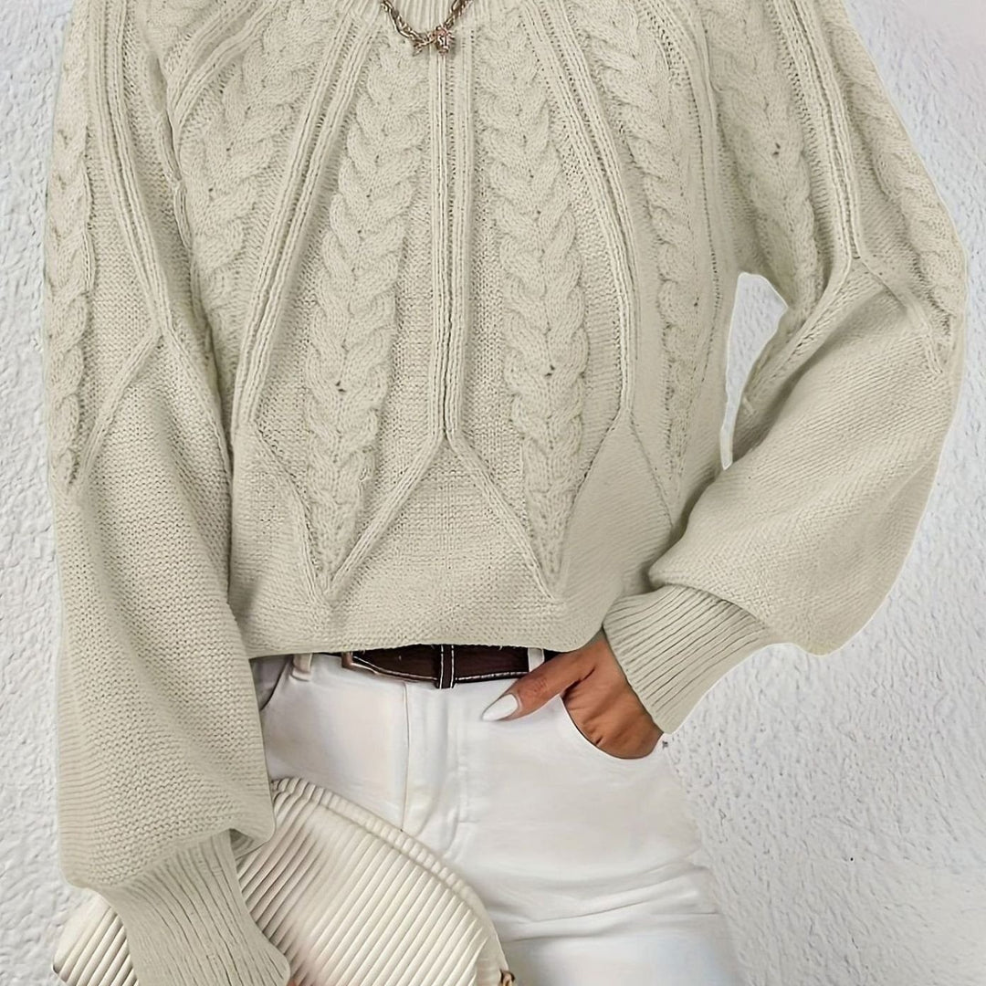 Women's Relaxed Cable-Knit Lantern Sleeve Sweater - Beige