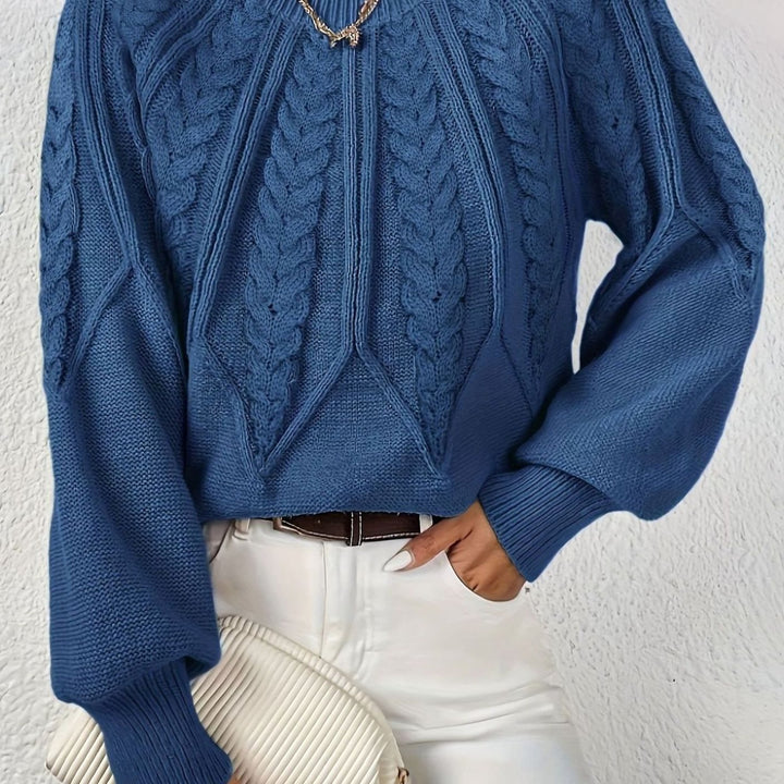 Women's Relaxed Cable-Knit Lantern Sleeve Sweater - Navy