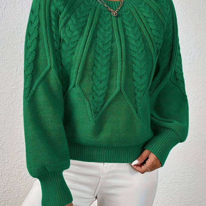 Women's Relaxed Cable-Knit Lantern Sleeve Sweater - Green
