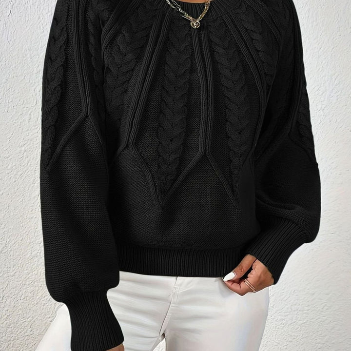 Women's Relaxed Cable-Knit Lantern Sleeve Sweater - Black