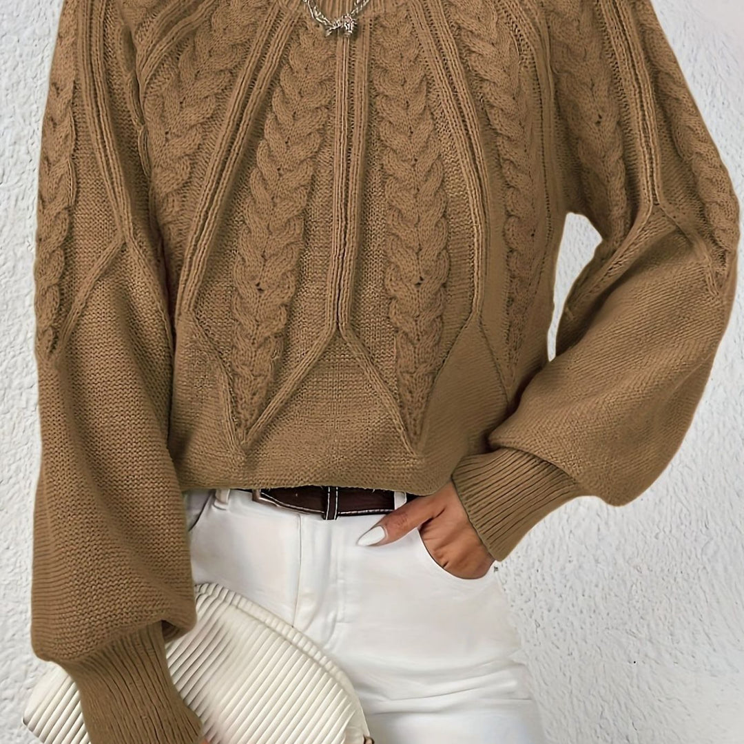 Women's Relaxed Cable-Knit Lantern Sleeve Sweater - Camel