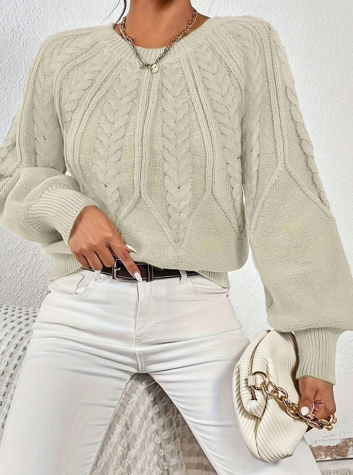 Women's Relaxed Cable-Knit Lantern Sleeve Sweater