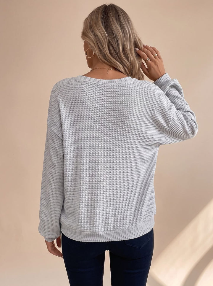 Women's Relaxed Drop-Shoulder Waffle-Knit Crew-Neck Sweater