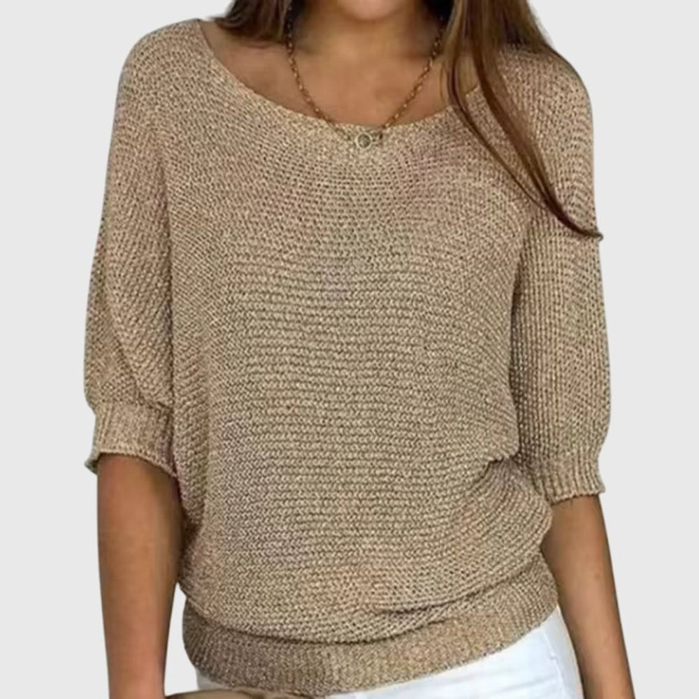 Women's Relaxed-Fit Batwing-Sleeve Knit Sweater - Beige