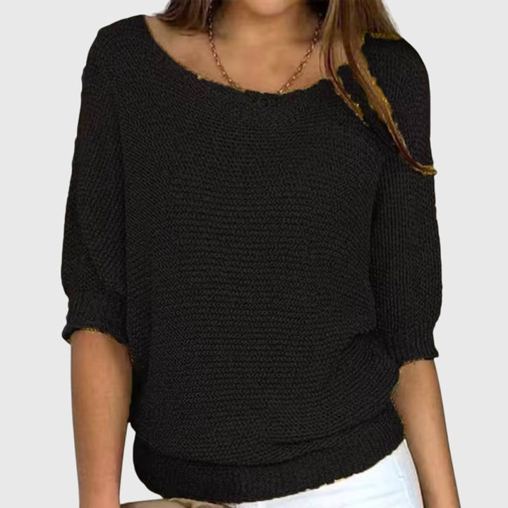 Women's Relaxed-Fit Batwing-Sleeve Knit Sweater - Black