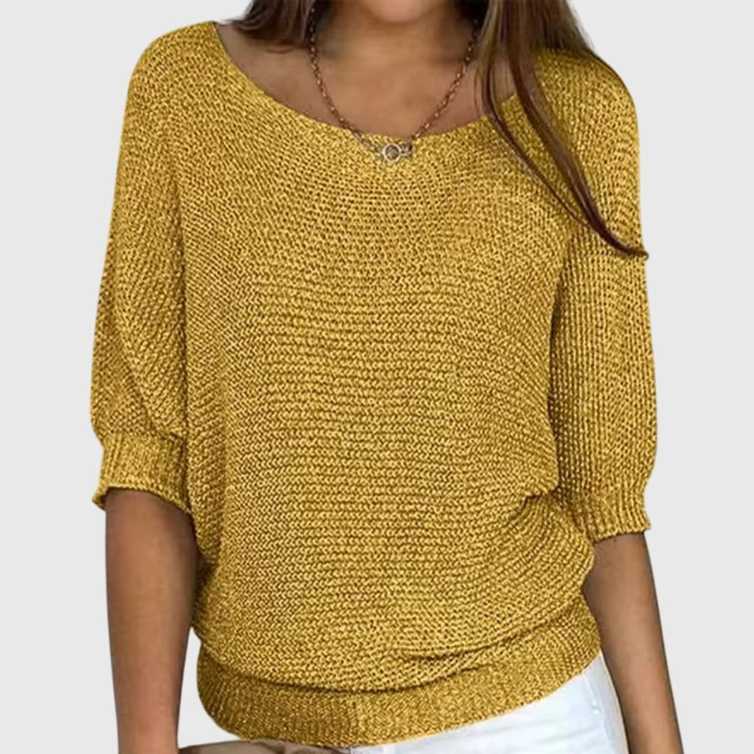 Women's Relaxed-Fit Batwing-Sleeve Knit Sweater - Yellow