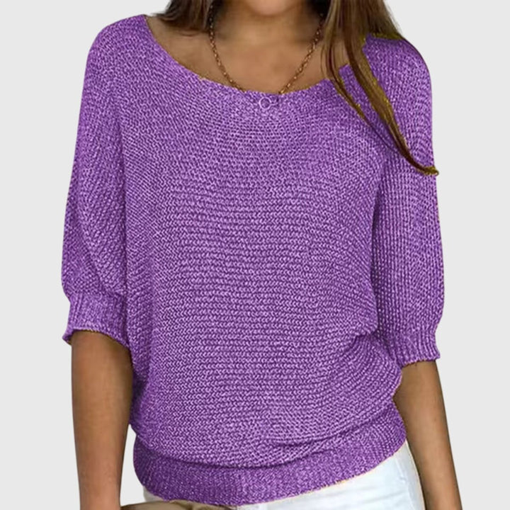Women's Relaxed-Fit Batwing-Sleeve Knit Sweater - Purple