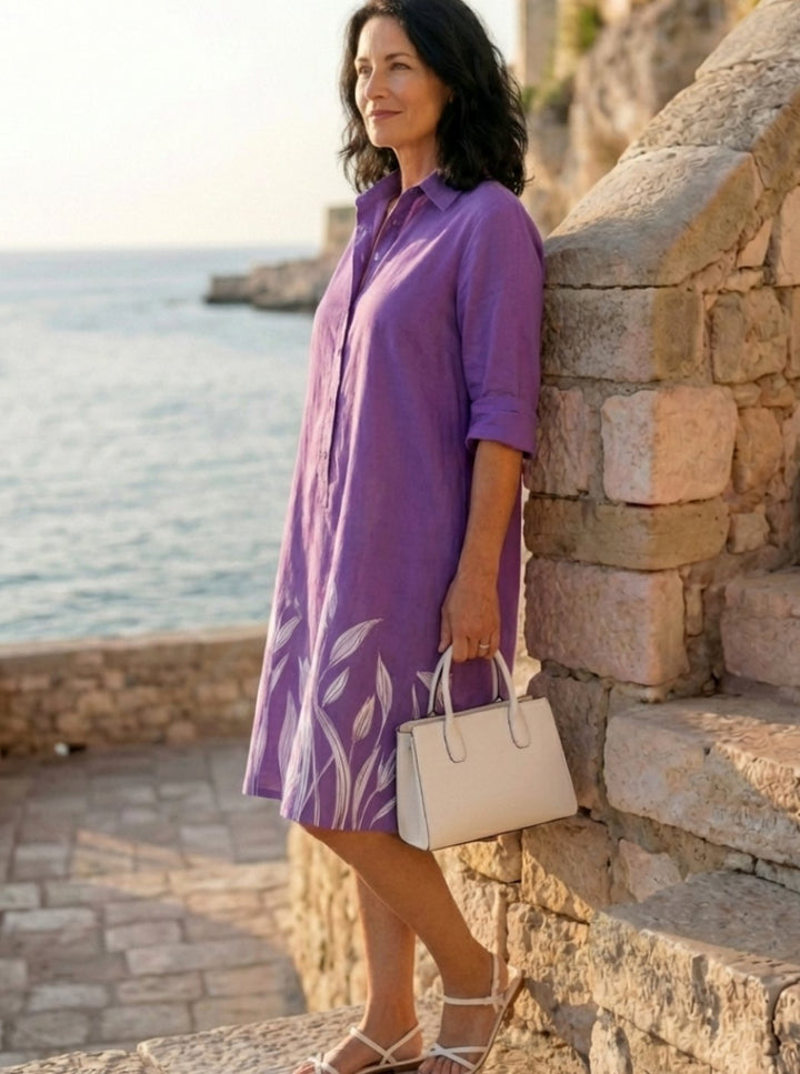 Women's Relaxed-Fit Botanical Print Knee-Length Shirt Dress