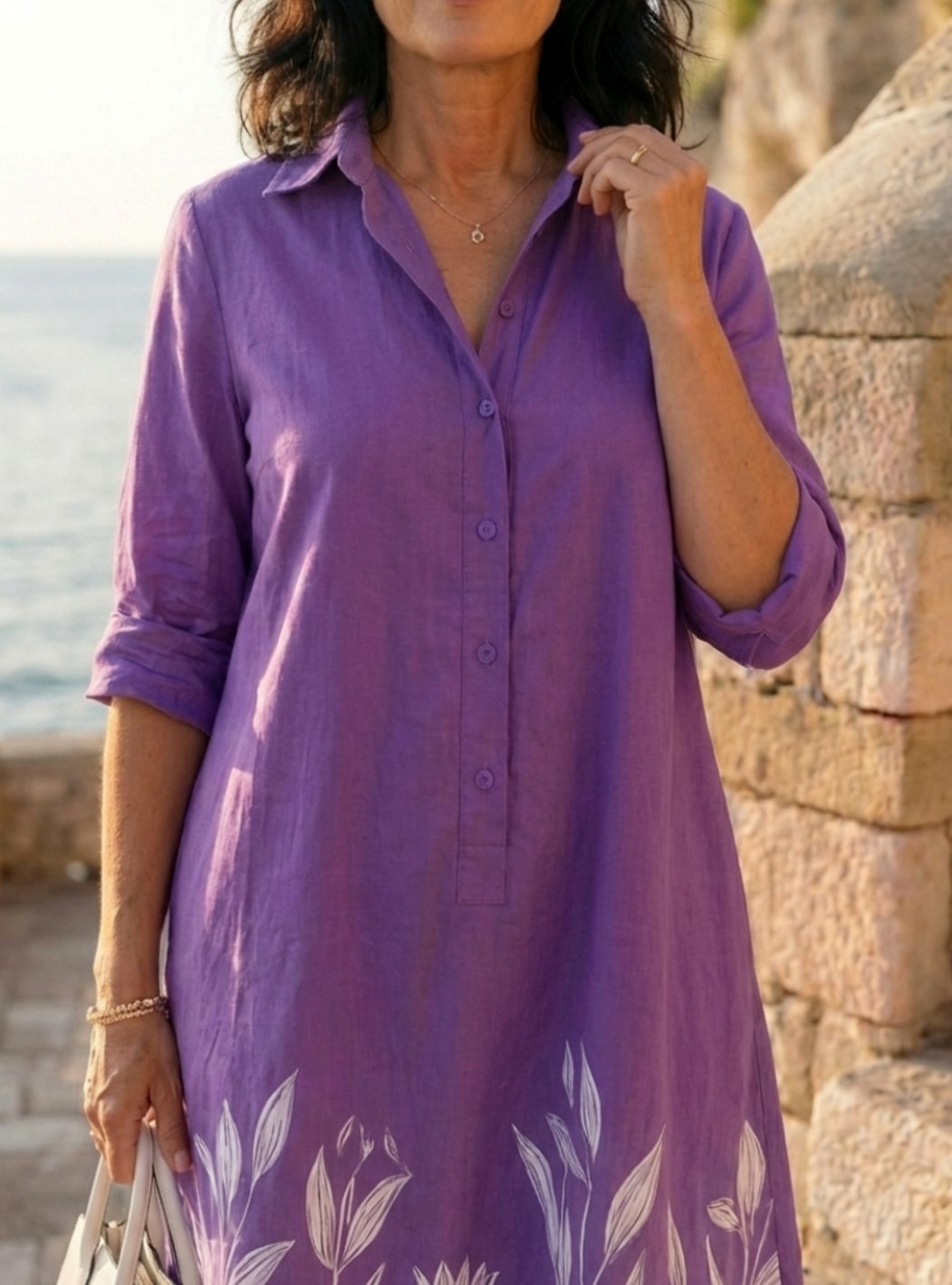 Women's Relaxed-Fit Botanical Print Knee-Length Shirt Dress