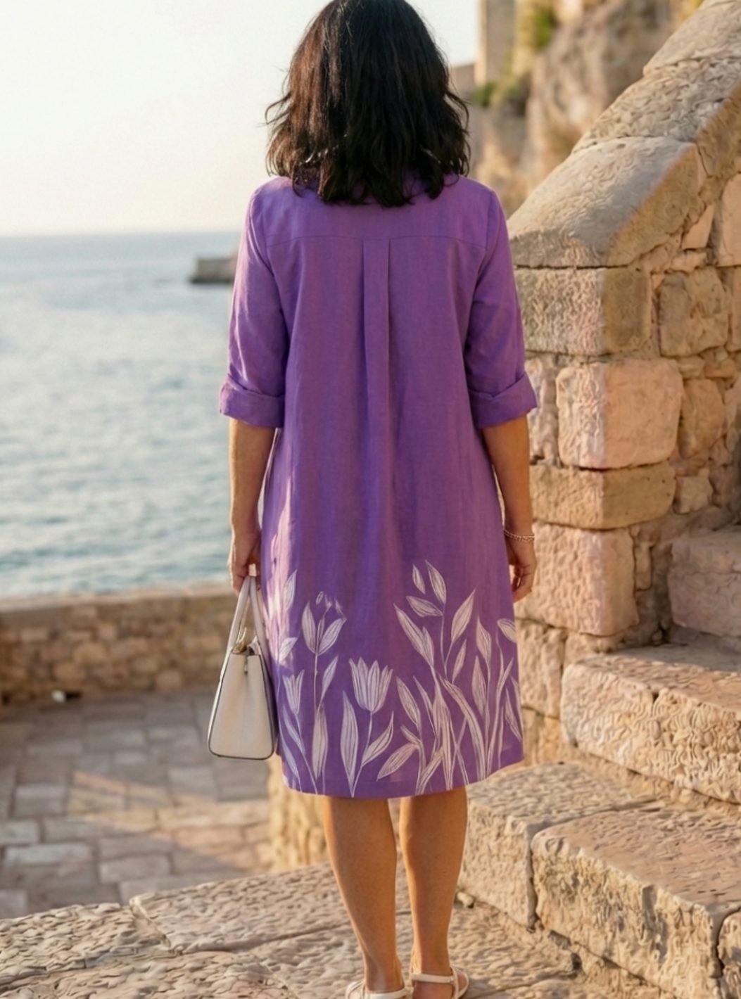 Women's Relaxed-Fit Botanical Print Knee-Length Shirt Dress