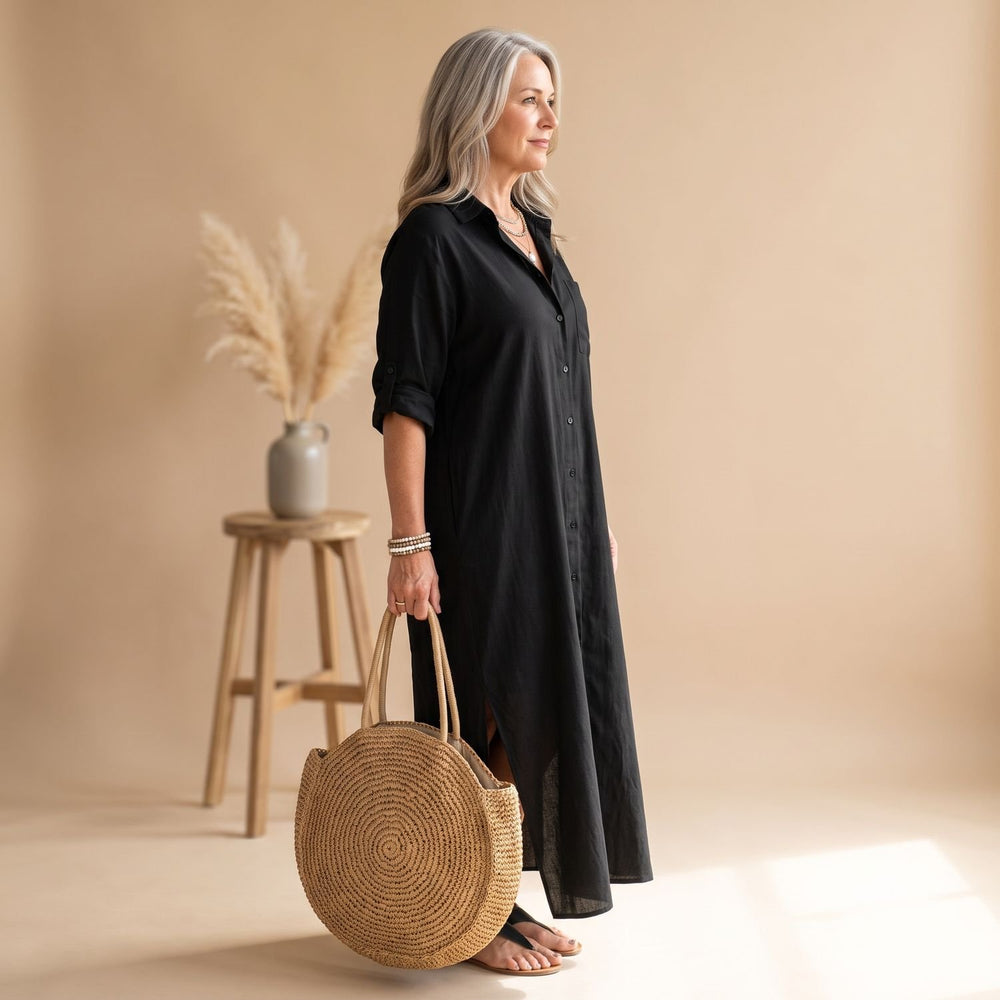 Women's Relaxed-Fit Button-Down Collared Maxi Dress