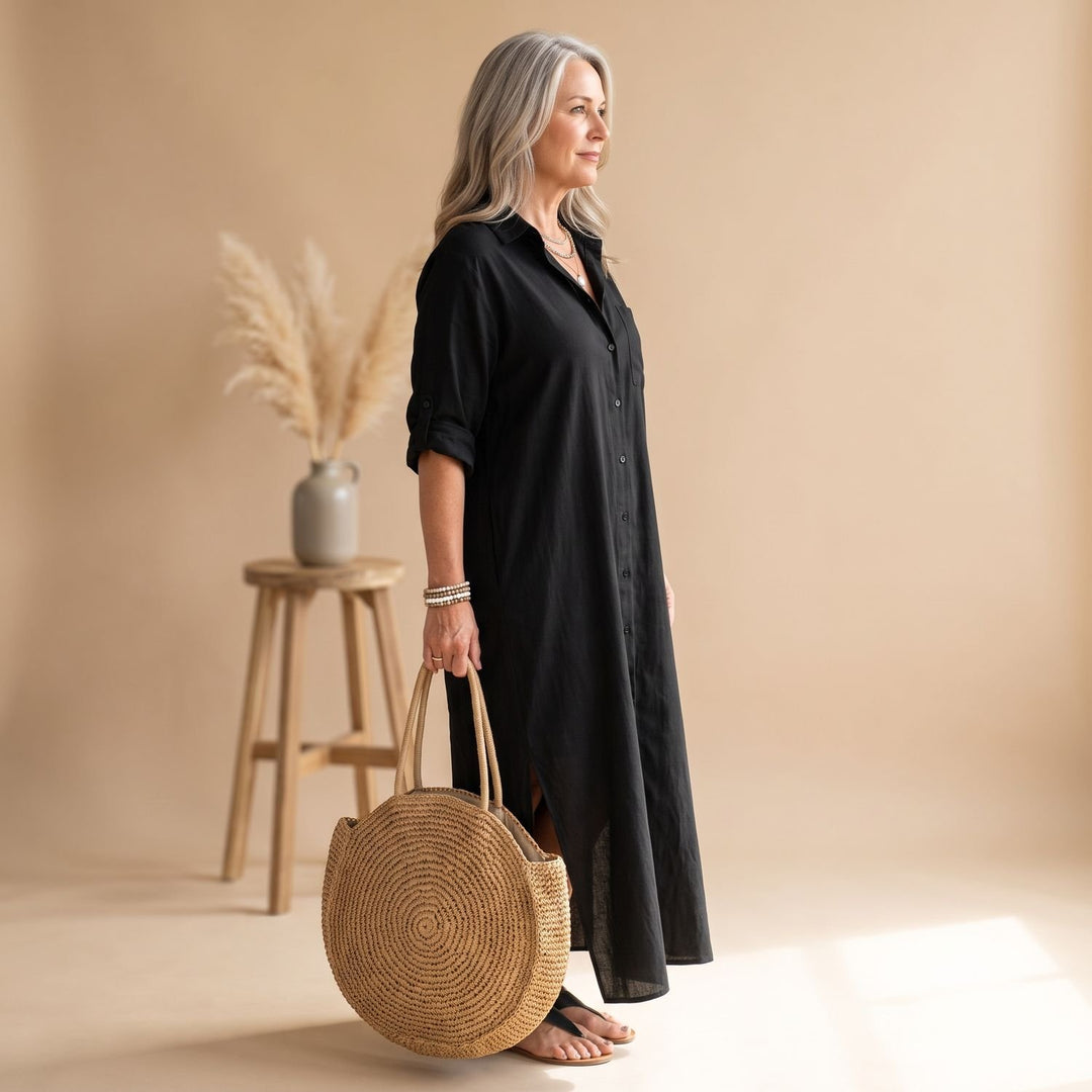 Women's Relaxed-Fit Button-Down Collared Maxi Dress
