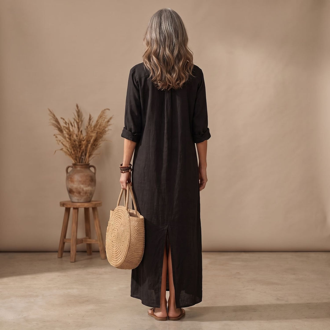 Women's Relaxed-Fit Button-Down Collared Maxi Dress