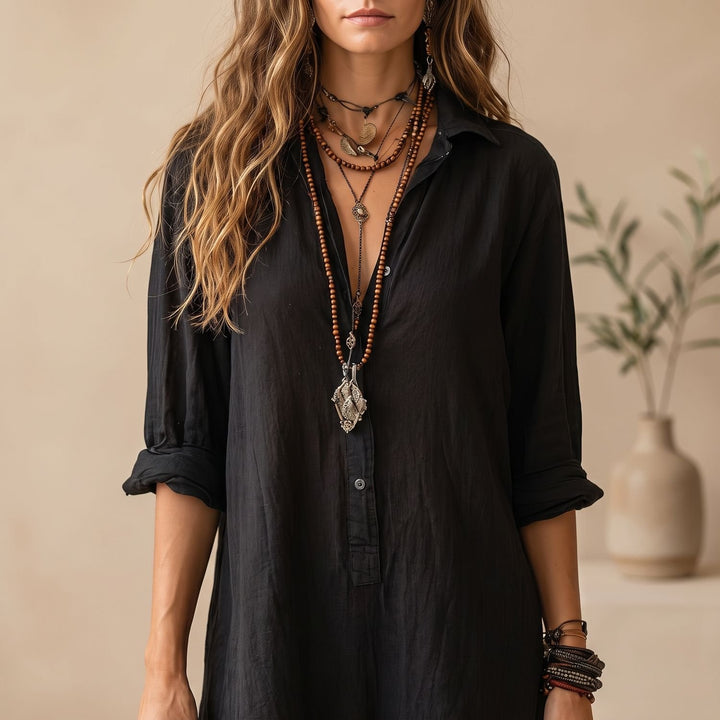 Women's Relaxed-Fit Button-Down Collared Maxi Dress