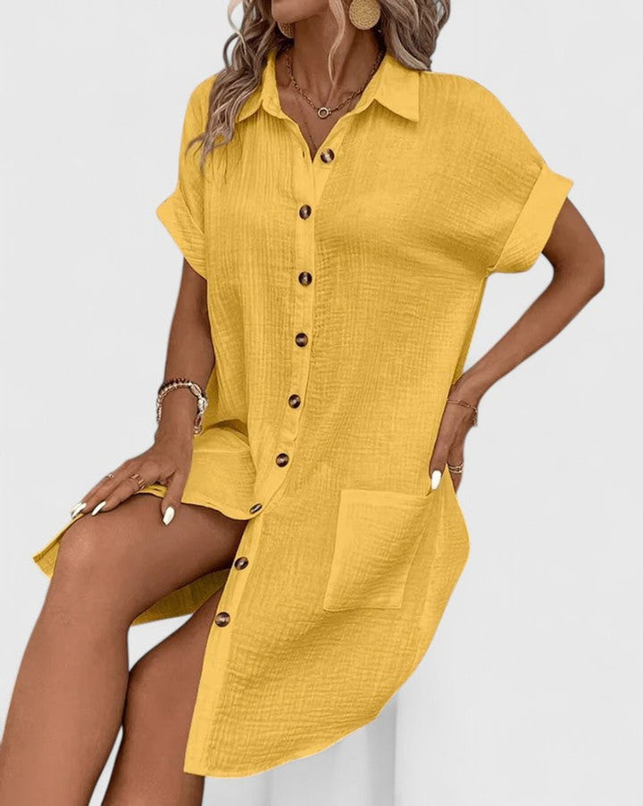 Women's Relaxed-Fit Button-Down Short Sleeve Shirt Dress