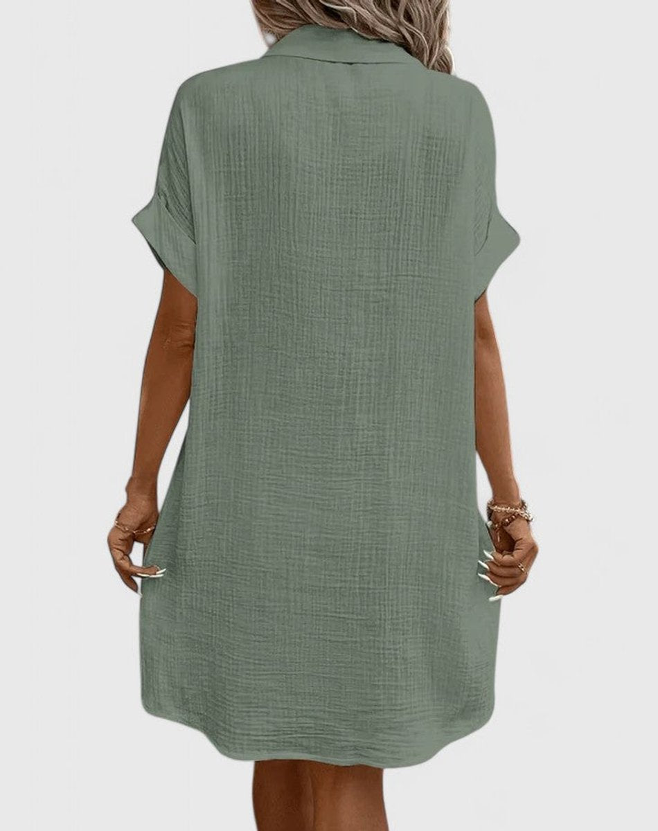 Women's Relaxed-Fit Button-Down Short Sleeve Shirt Dress