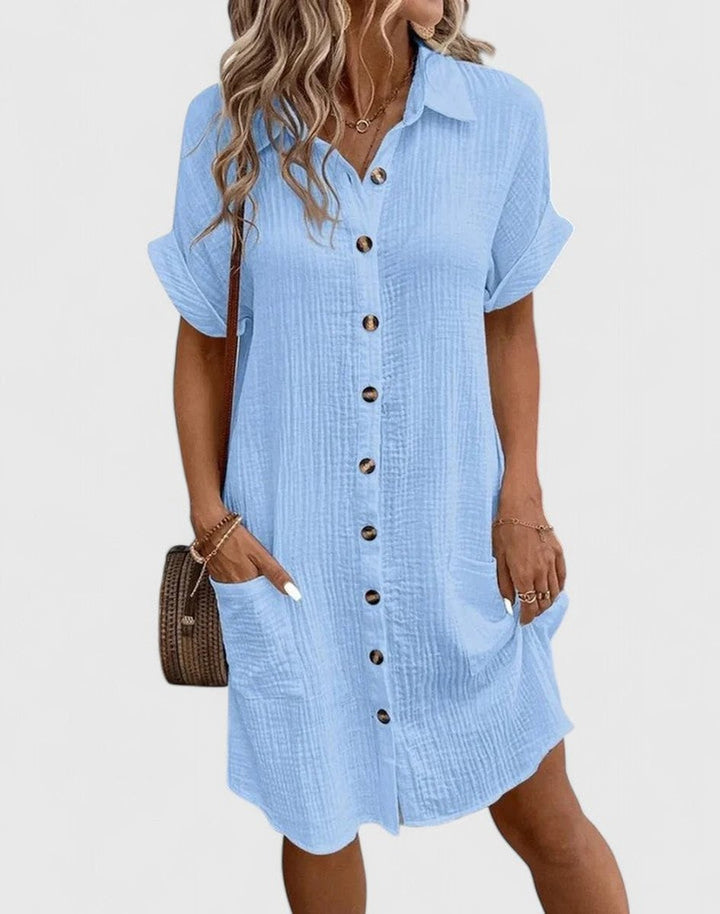Women's Relaxed-Fit Button-Down Short Sleeve Shirt Dress