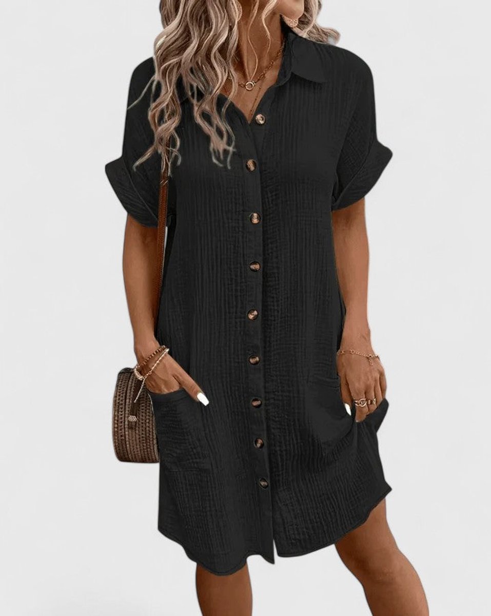 Women's Relaxed-Fit Button-Down Short Sleeve Shirt Dress