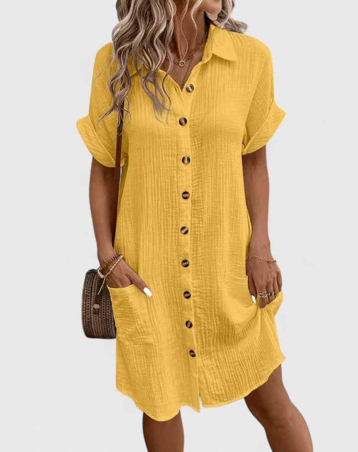Women's Relaxed-Fit Button-Down Short Sleeve Shirt Dress