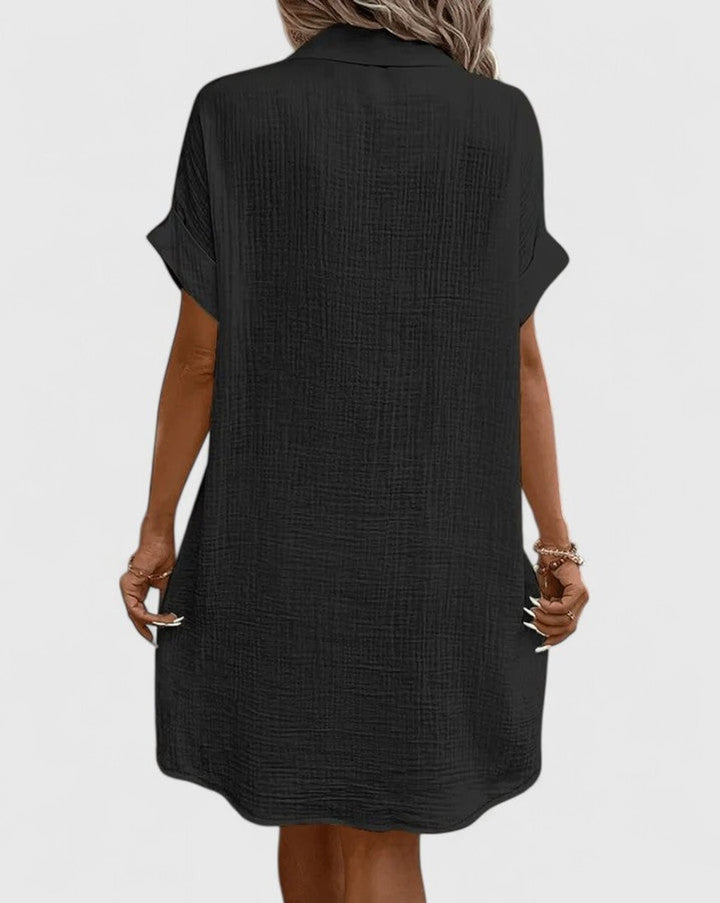 Women's Relaxed-Fit Button-Down Short Sleeve Shirt Dress
