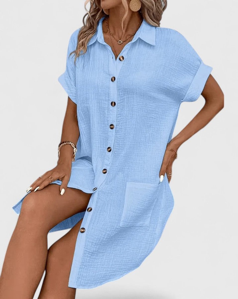 Women's Relaxed-Fit Button-Down Short Sleeve Shirt Dress