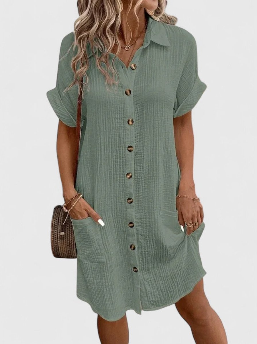 Women's Relaxed-Fit Button-Down Short Sleeve Shirt Dress