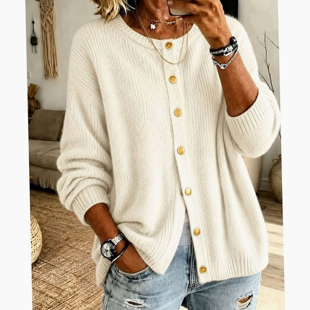 Women's Relaxed-Fit Button-Front Knit Cardigan - Beige