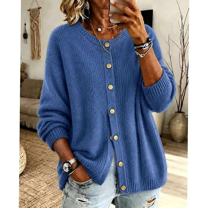 Women's Relaxed-Fit Button-Front Knit Cardigan - Blue
