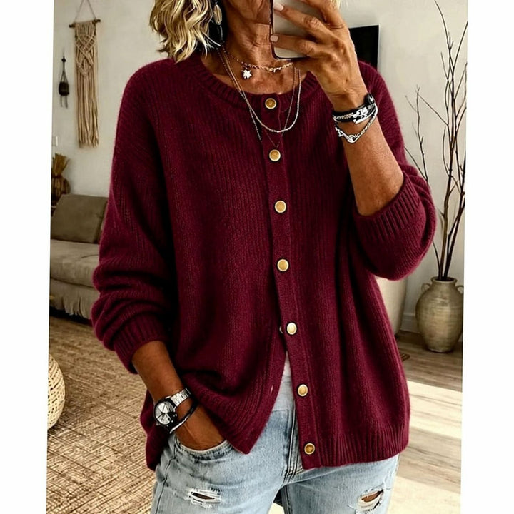 Women's Relaxed-Fit Button-Front Knit Cardigan - Red