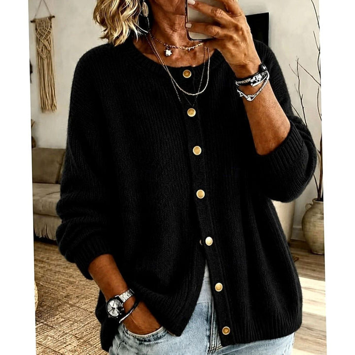 Women's Relaxed-Fit Button-Front Knit Cardigan - Black