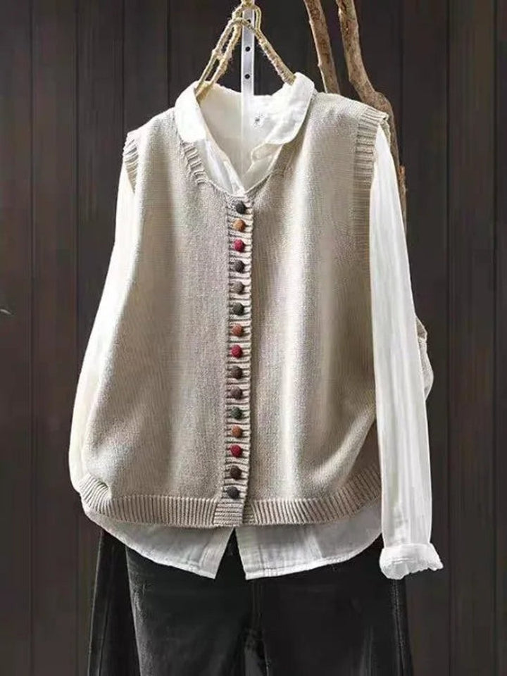 Women's Relaxed-Fit Button-Front Knit Sweater Vest - Off White