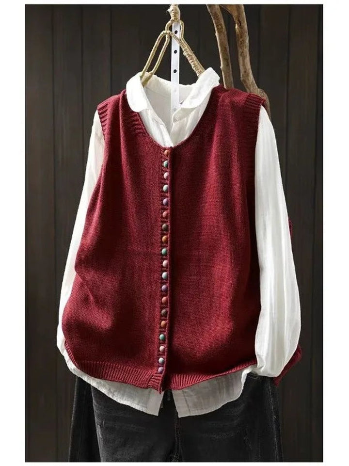 Women's Relaxed-Fit Button-Front Knit Sweater Vest - Red