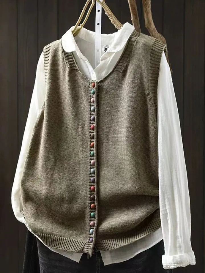 Women's Relaxed-Fit Button-Front Knit Sweater Vest - Cucumber