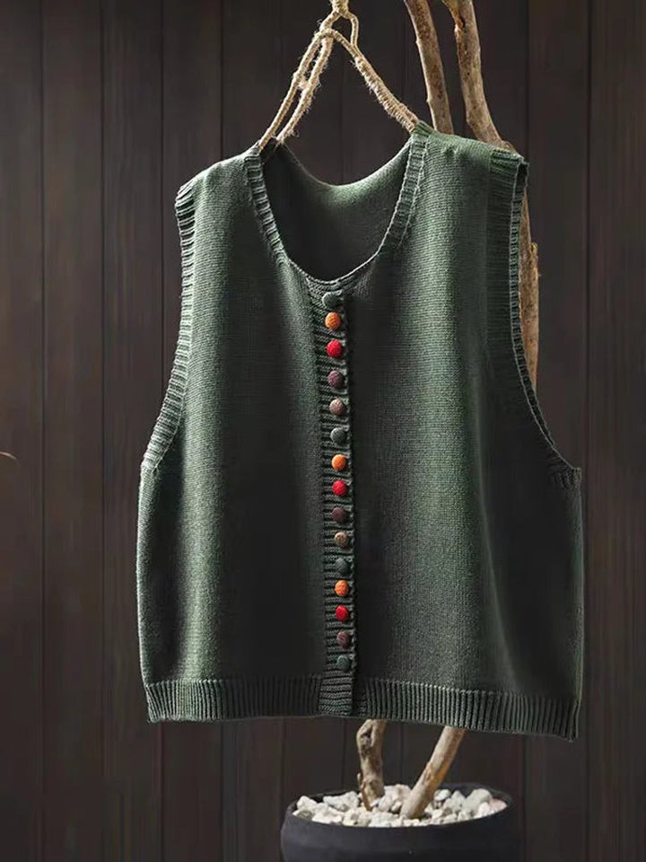 Women's Relaxed-Fit Button-Front Knit Sweater Vest - Green