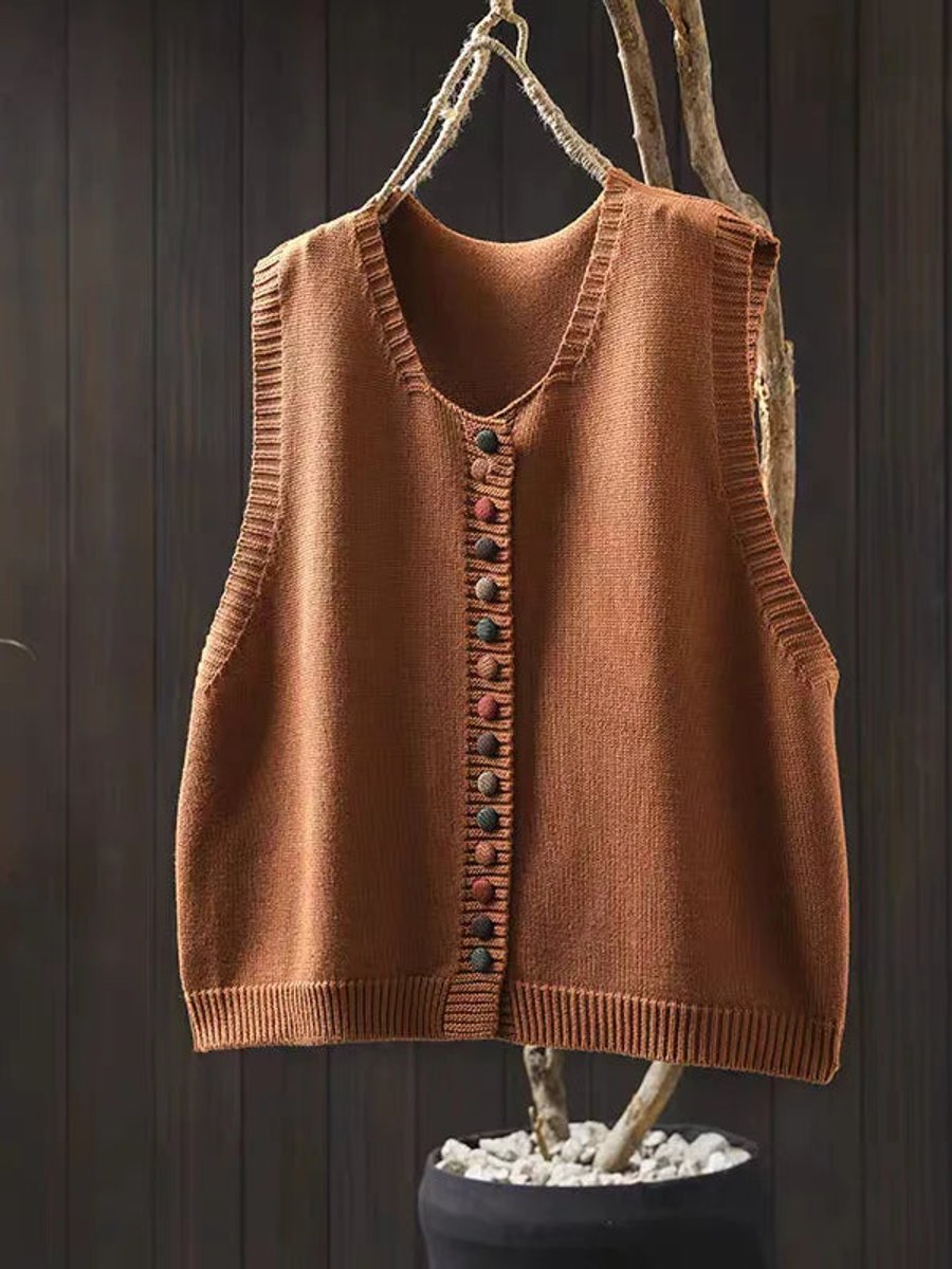 Women's Relaxed-Fit Button-Front Knit Sweater Vest - Orange
