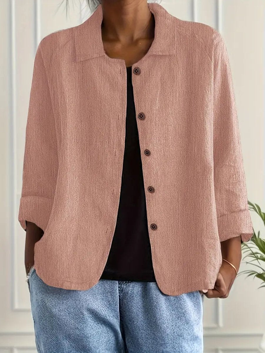 Women's Relaxed-Fit Button-Front Lightweight Collared Shirt - Pink