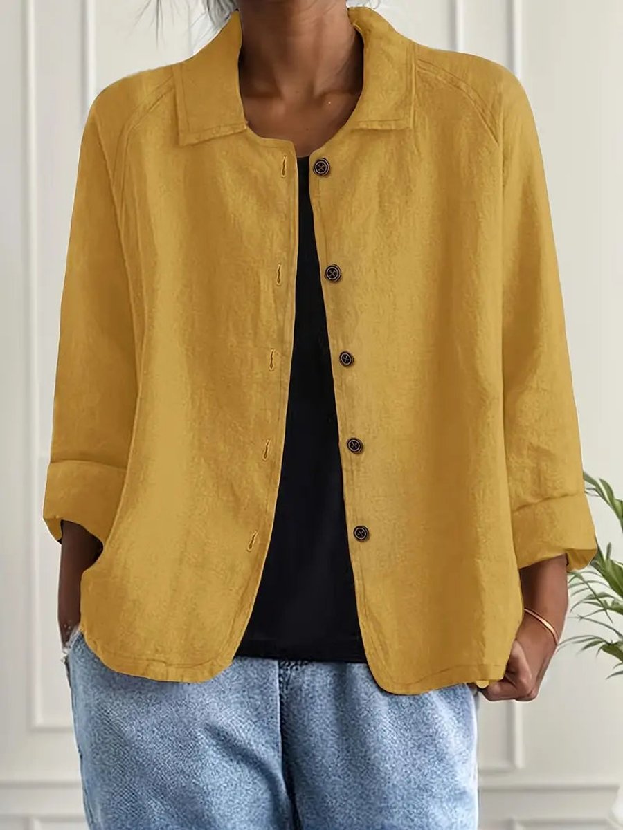 Women's Relaxed-Fit Button-Front Lightweight Collared Shirt - Yellow