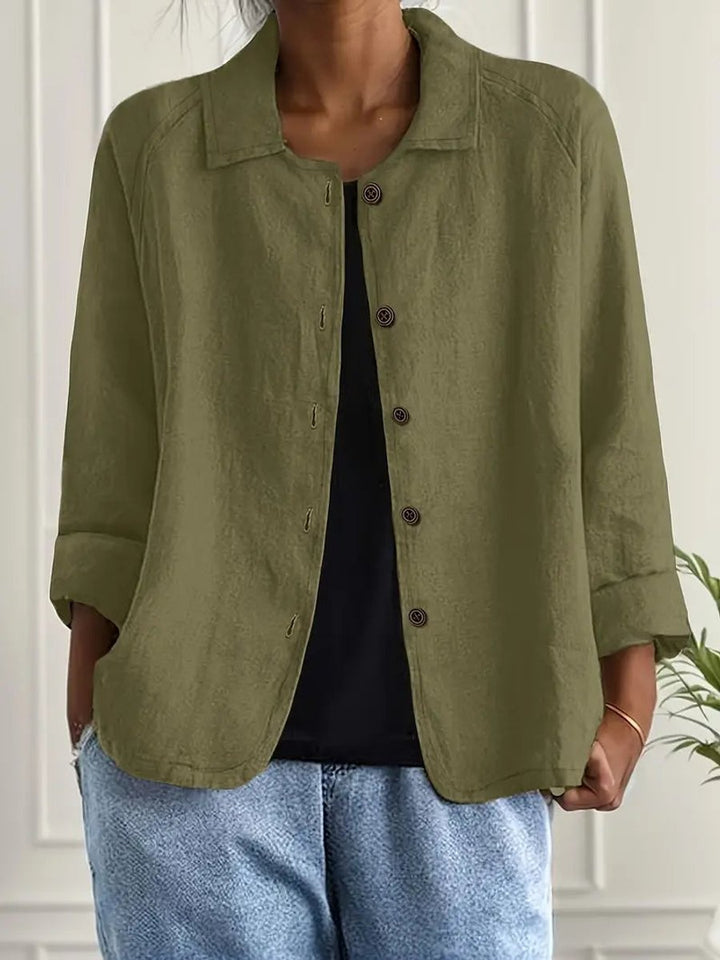 Women's Relaxed-Fit Button-Front Lightweight Collared Shirt - Olive Green