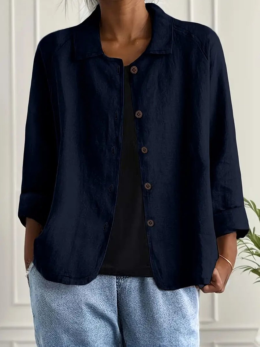 Women's Relaxed-Fit Button-Front Lightweight Collared Shirt - Dark Blue