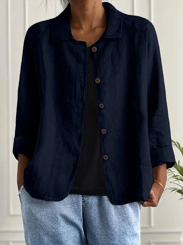 Women's Relaxed-Fit Button-Front Lightweight Collared Shirt - Dark Blue