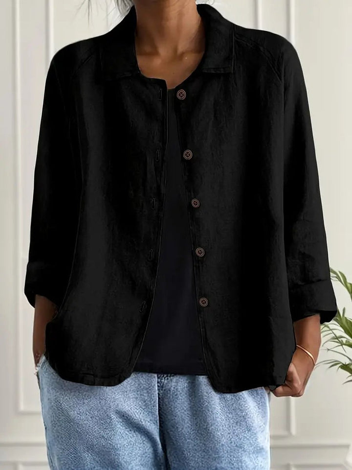 Women's Relaxed-Fit Button-Front Lightweight Collared Shirt - Black